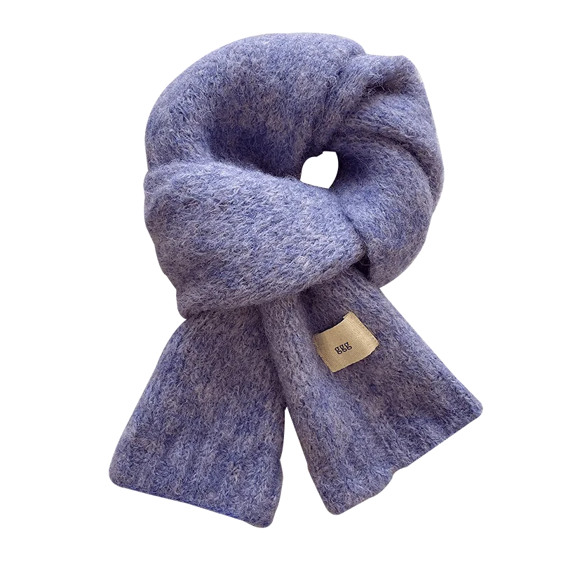 Syal Wol Campuran Korea Warna Ungu untuk Wanita Rajutan Hangat Serbaguna Nuansa Mewah Musim Dingin Musim Semi Musim Gugur Putih Menawan