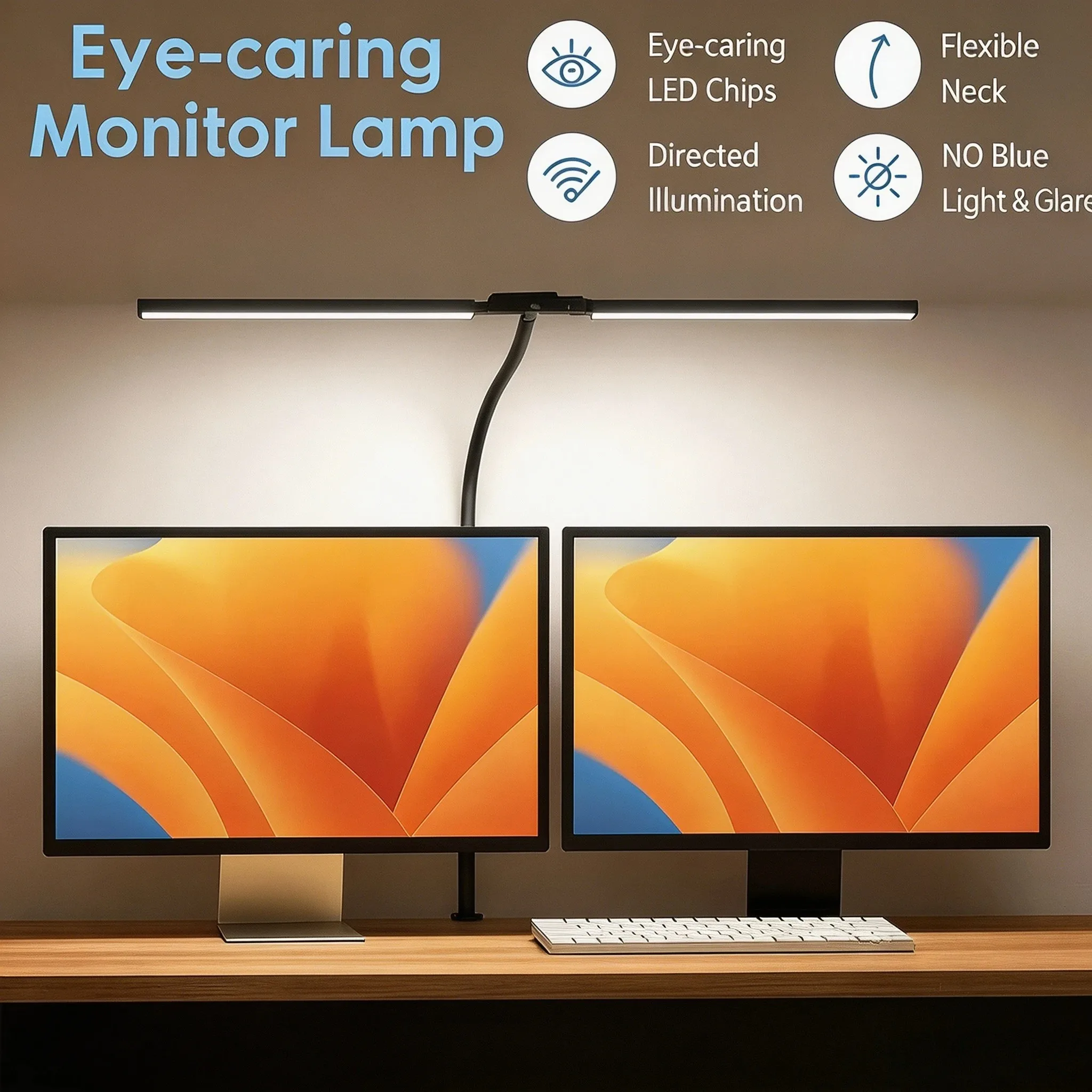 Double Head LED Desk Lamp Dimmable PC Monitor Light USB Table Lamps Reading Lights Eye Protection 3 Color Mode For Office