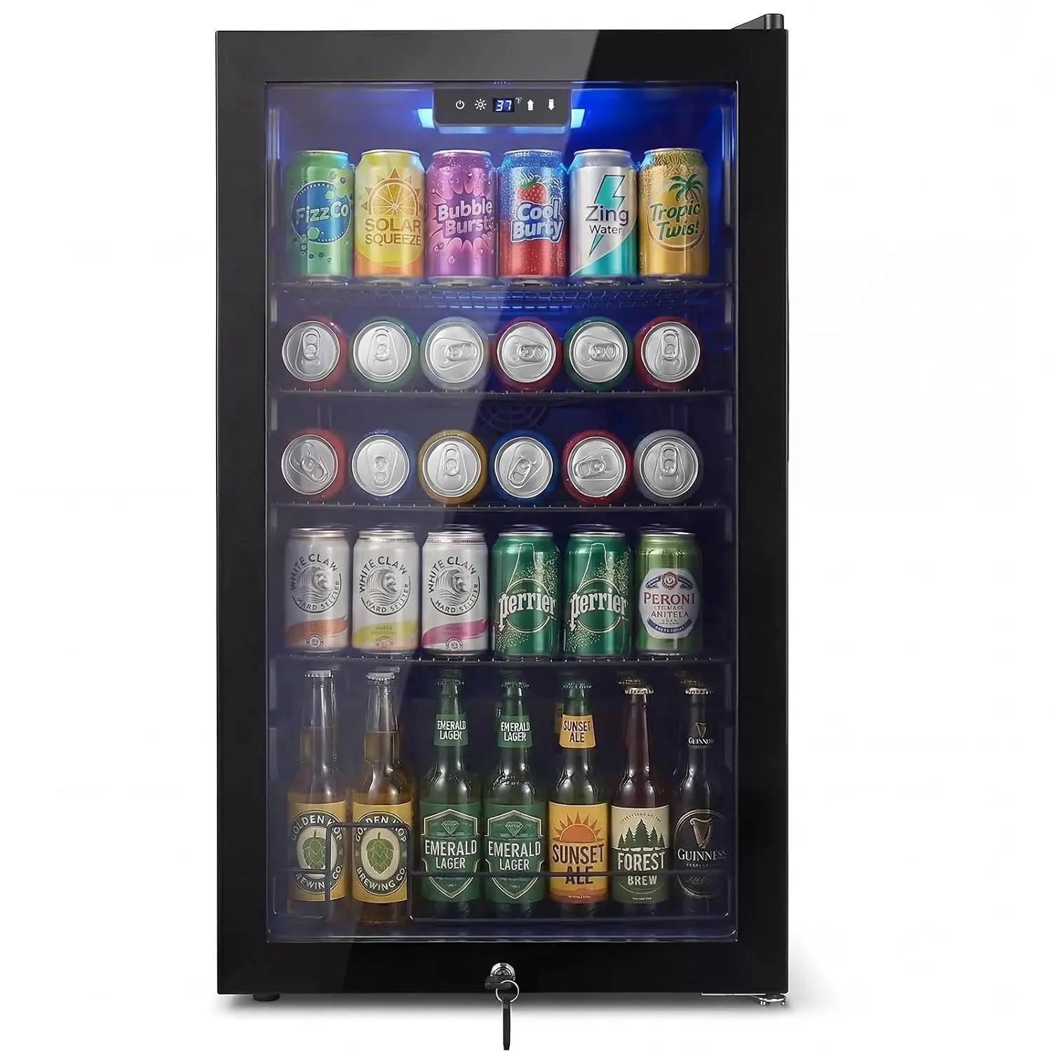20 Inch Beverage Fridge Glass Door 130 Can Soda Beer Cooler Home Office 3.4 Cu.Ft Reversible Digital Control, Customized