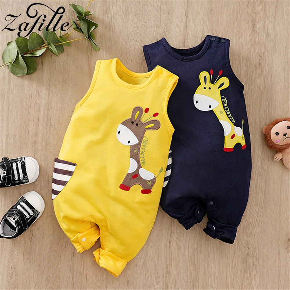 

ZAFILLE Sleeveless Baby Giraffe Costume Cartoon Animals Clothes For Newborns Kids Boys Jumpsuit Cute Toddler Infant Sleepwear