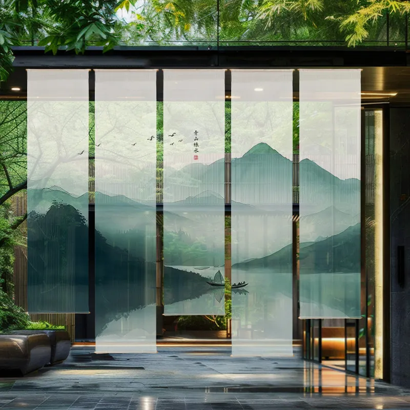 Japanese Karesansui Gauze Room Divider | Semi Transparent Zen Curtain for Tea Room & Spa | Soft Light Partition for Meditation