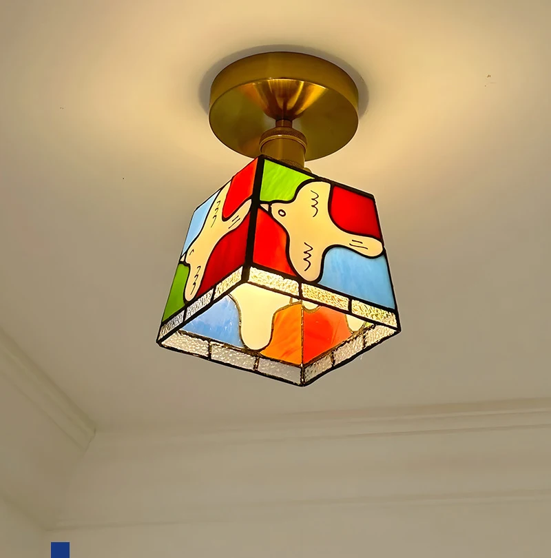 Mediterranean Tiffany Chandelier Copper Art Glass Lamp Bedroom Living Room Restaurant Study Lights Hotel Cafe Lightings Fixture