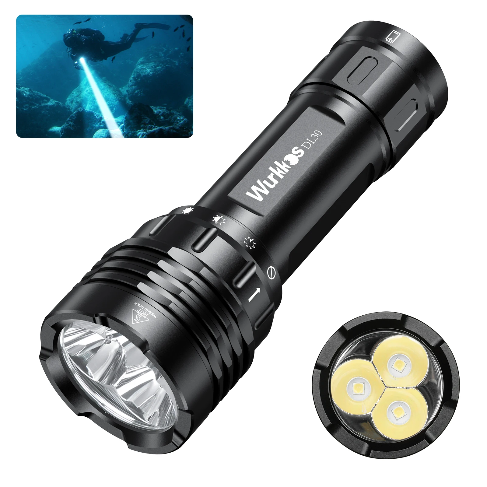 

Wurkkos DL30 Professional Diving Flashlight 3600LM Camping Lamp Fishing LH351D LED Work Light IPX-8 Magnetic Rotary Switch