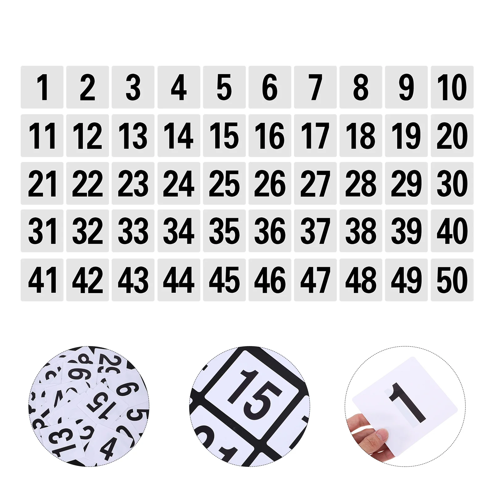 

50Pcs Plastic Table Number Cards Reusable Numbered Table Signs for Cafes Bars Classrooms Banquet Reception Management White