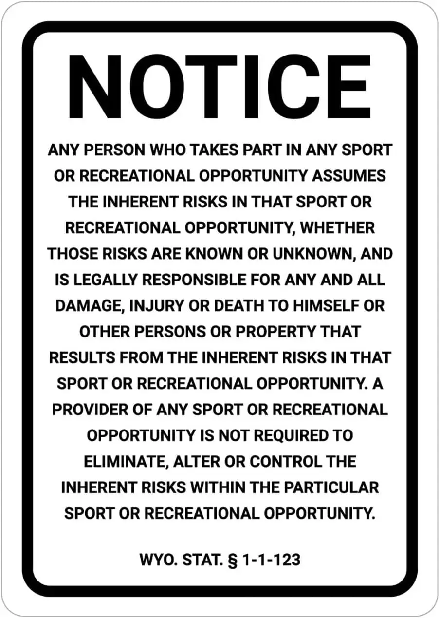 Wyoming Equine Liability WY - Wall Sign Facility Signs Warning Caution Metal Tin Sign,  in-aluminum