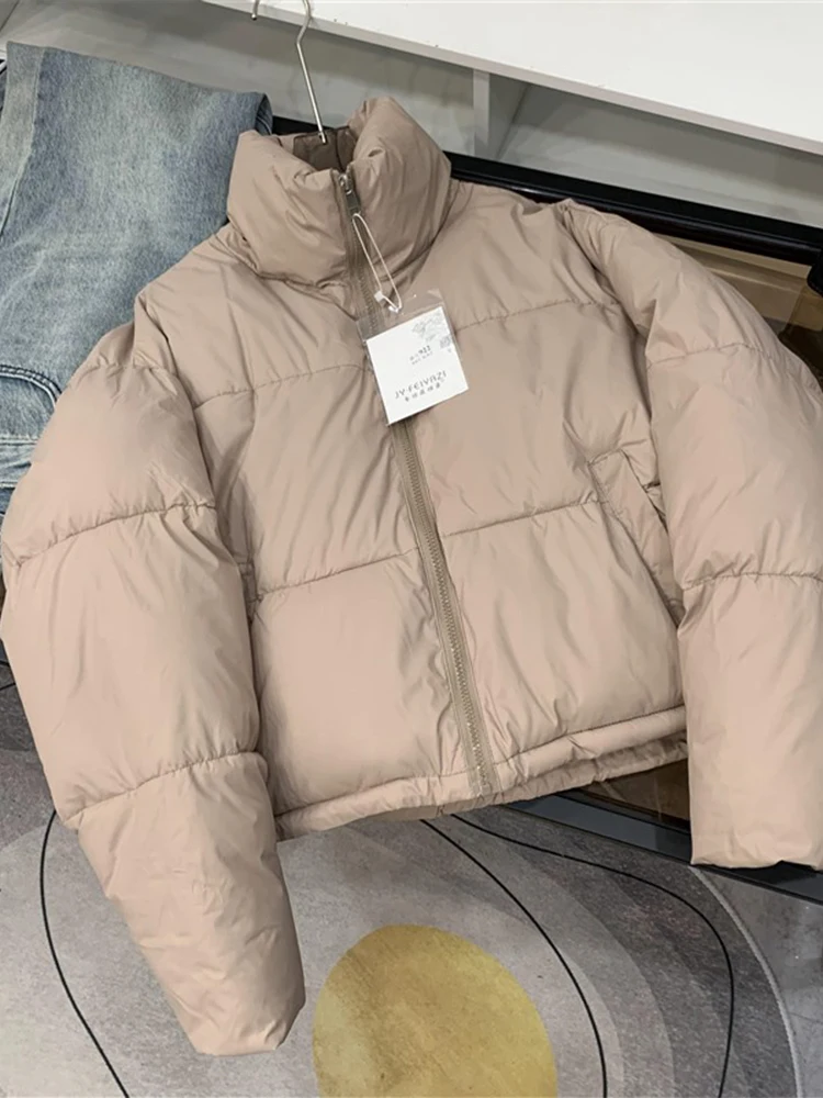 Frauen Weiß Rollkragen Parkas Jacke Verdicken Warme Lange Hülse Gepolsterte Mantel Vintage Mantel Streetwear 2000er Jahre Kleidung Winter 2024