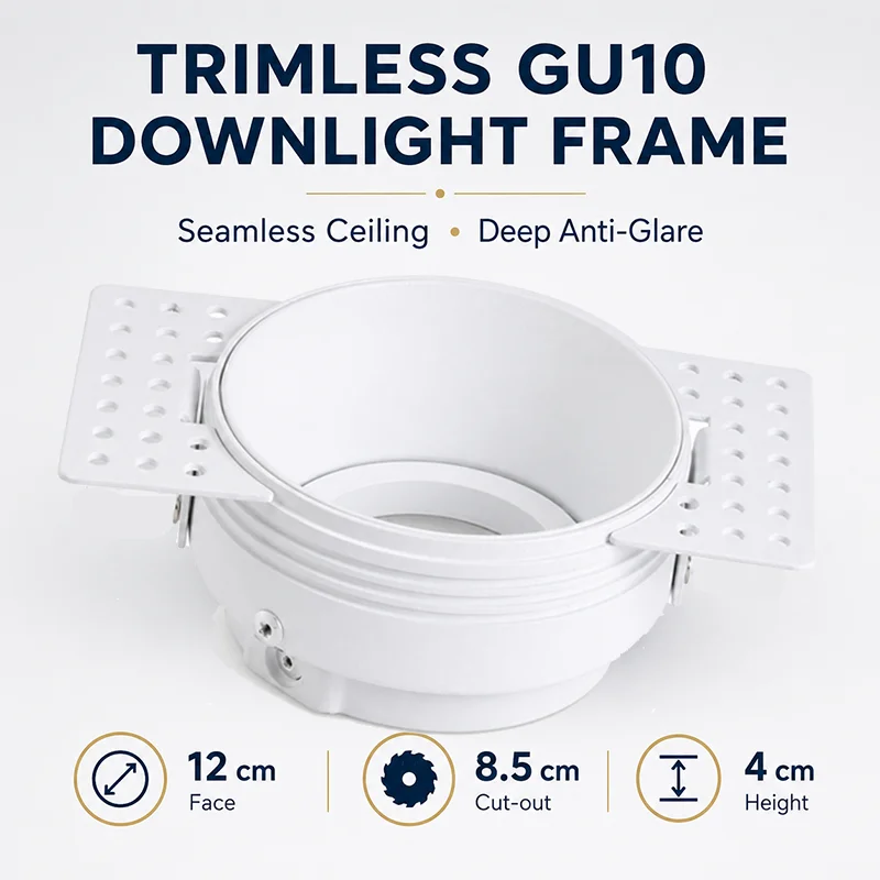 Recessed Borderless LED Downlight Adjustable Anti-Glare Ceiling Spotlight Bracket Trimless Ceiling Lamp Holder Fitting GU10/MR16