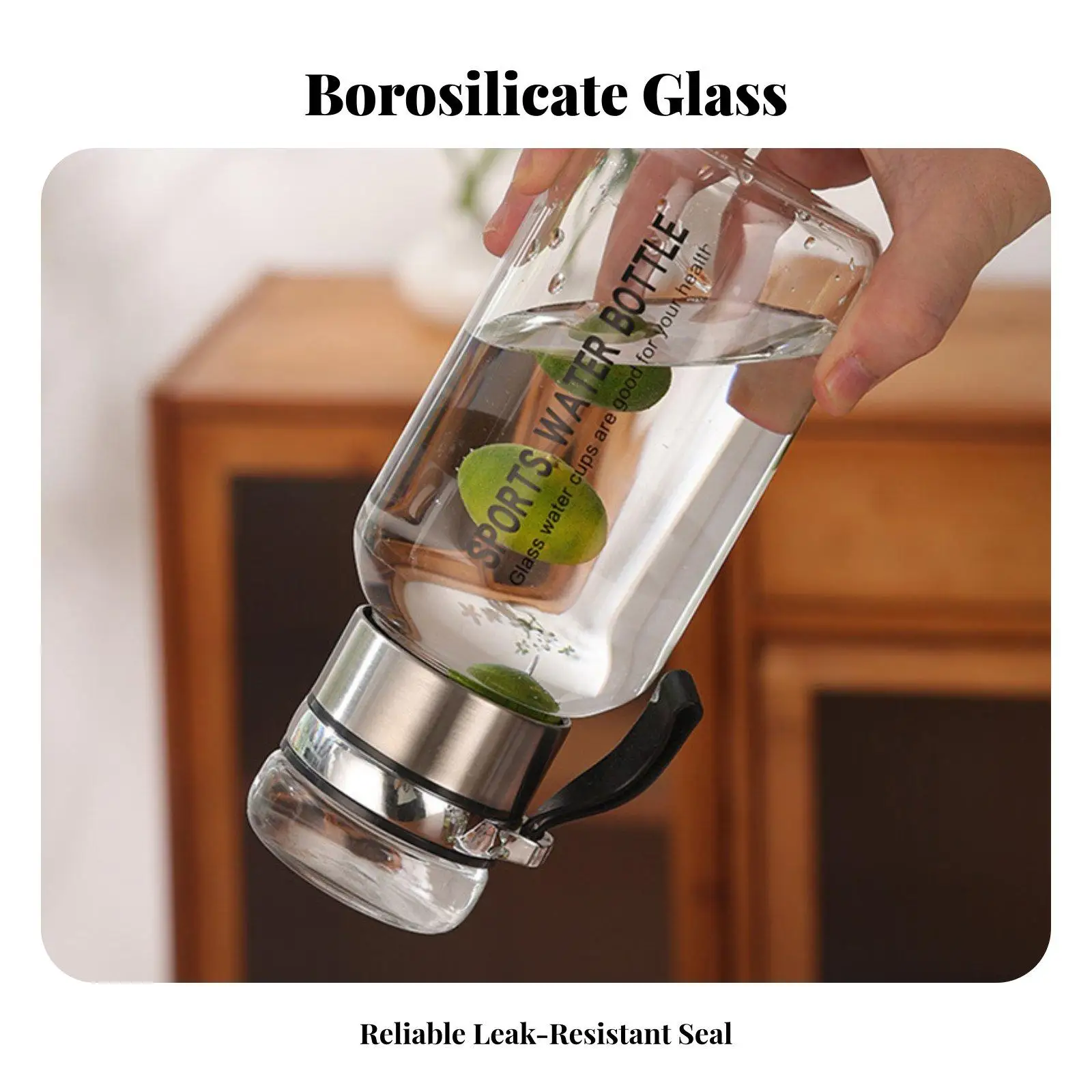 Portable Glass Sports Bottle with Built in Carrying Loop and Tea Infuser Large Water Bottle for Hiking Fitness Office