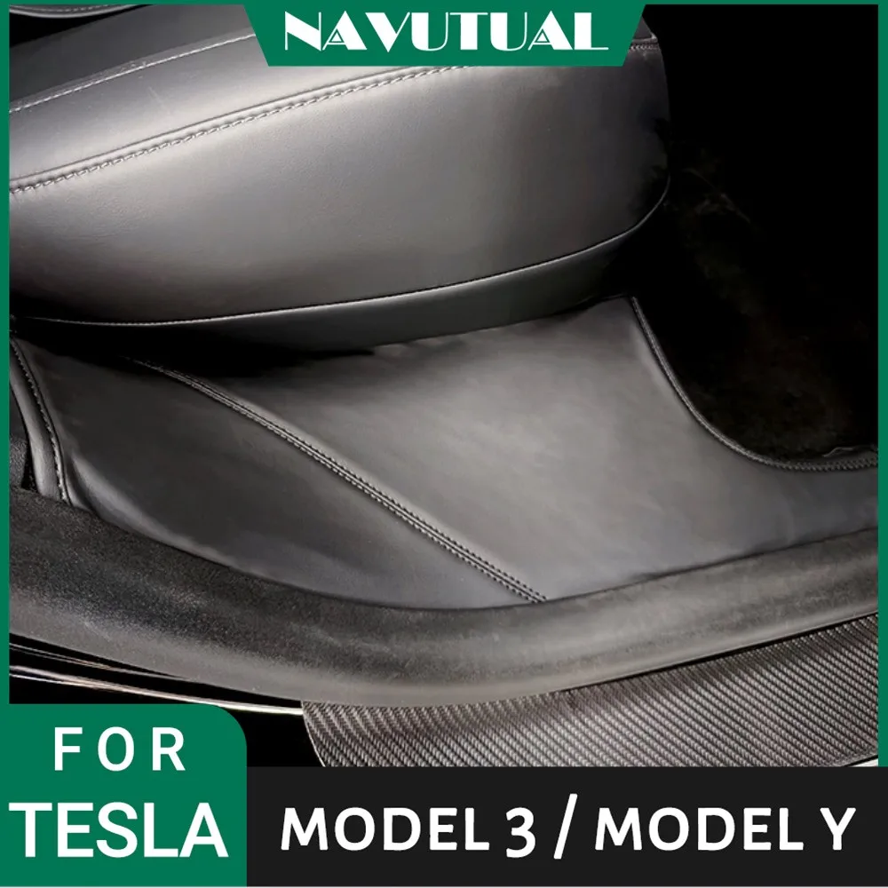 

Car Rear Door Sill Protector For Tesla Model Y 2016-2023 Leather Rear Seat Anti-dirty Mat Anti Kick Pad Model Y Car Accessories