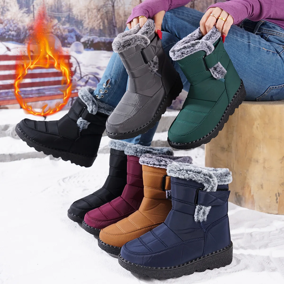 Women's Boots Trend Winter Shoes for Man Winter Boots Ankle Low Heels Botas Mujer Waterproof Snow Boots With Fur Shoes