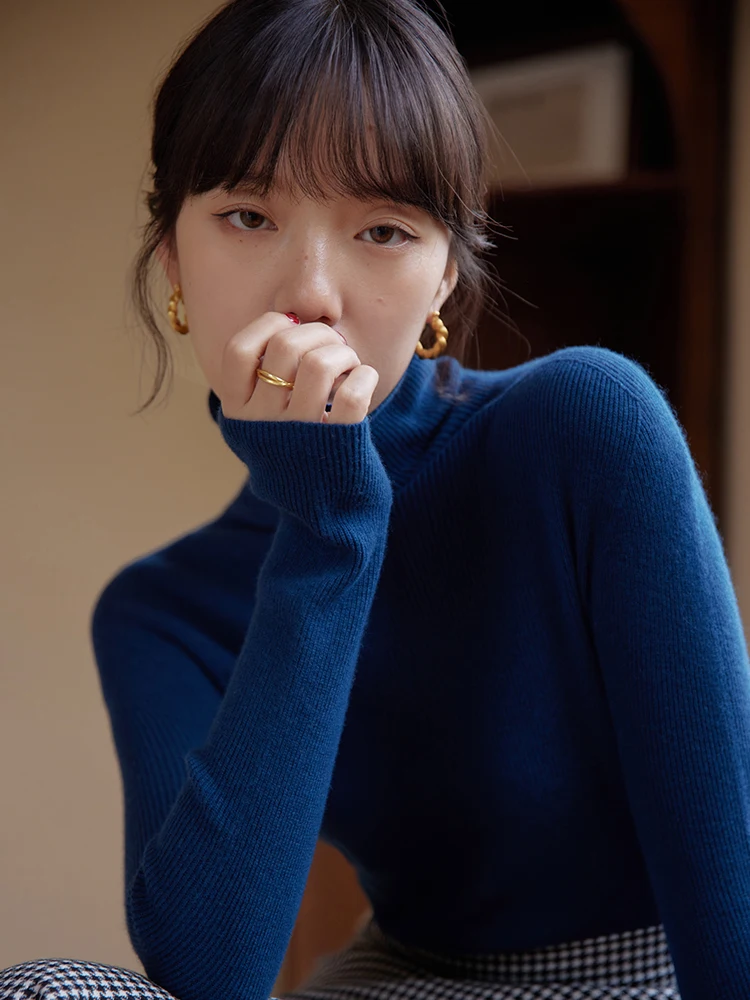 

Moriirose Women's High Collar Sl Wool Knitwear Winter Slim Fit Base Layer Top Vintage Sle Long Sve Regular Length