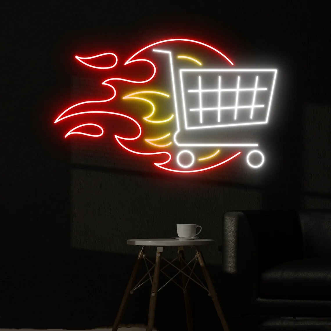 Shopping Cart Neon Sign Shopping Cart Sign Custom Light For Store Shop Decor Supermarket Shopping Mall Art Grocery Store Decor