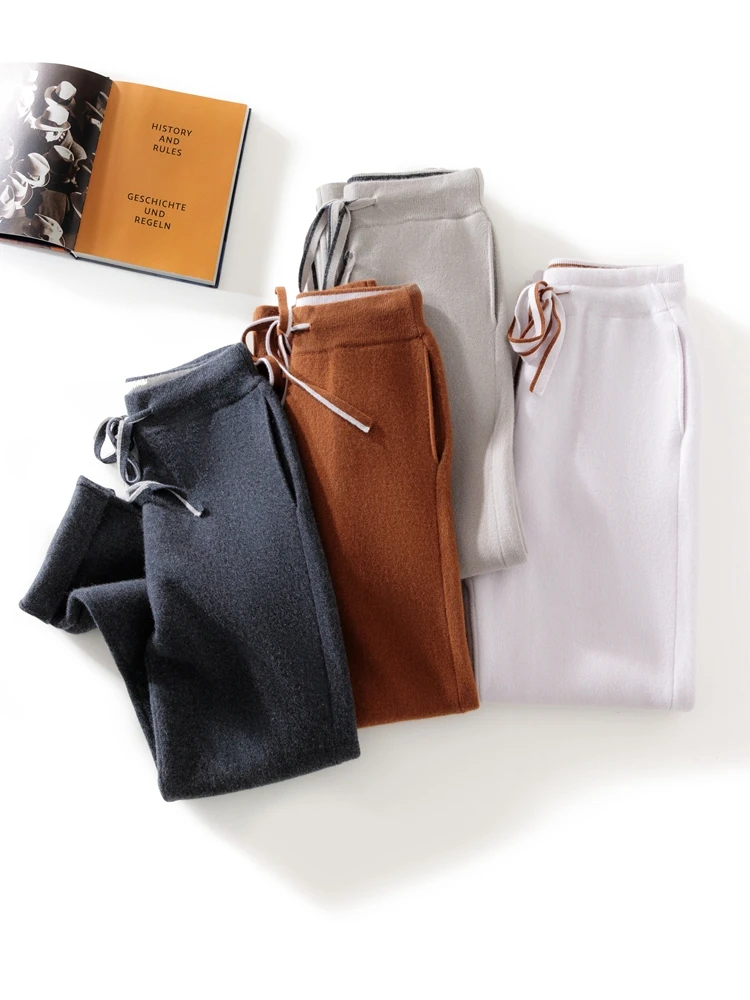 Pantaloni a matita spessi da uomo di alta qualità 100% puro Cashmere autunno inverno nuovi pantaloni Casual lavorati a maglia pantaloni morbidi e comodi caldi