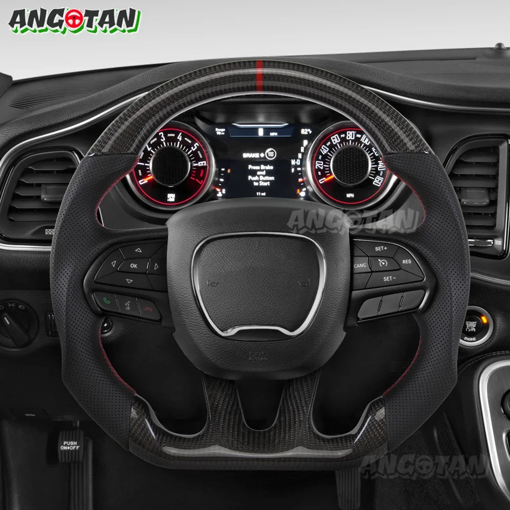 Carbon Fiber Steering Wheel For Dodge Challenger Charger SRT HELLCAT 2014-2024 LED Customized Racing Steering Wheel D Shape