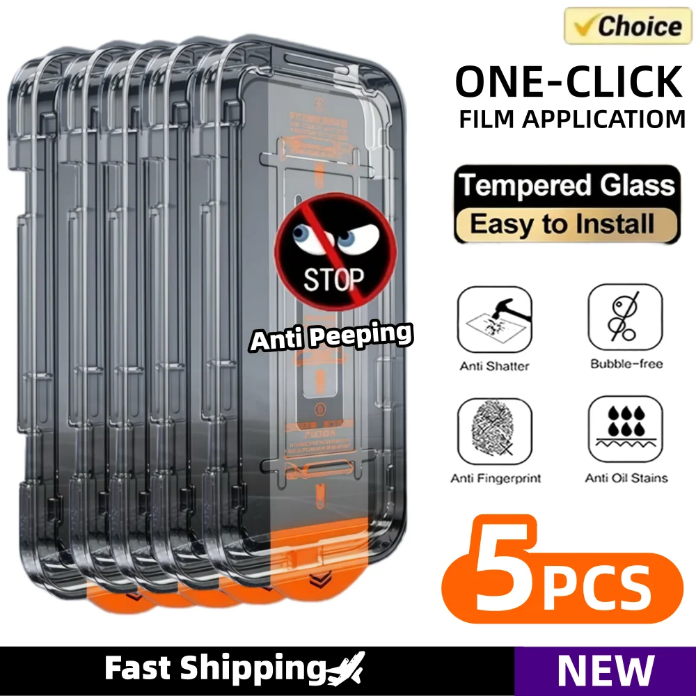 

5PCS Oleophobic Coating Privacy Screen Protector For iPhone 17 Pro Max 15 14 13 12 Pro Mini XR X 11 16e Dust Free Installation