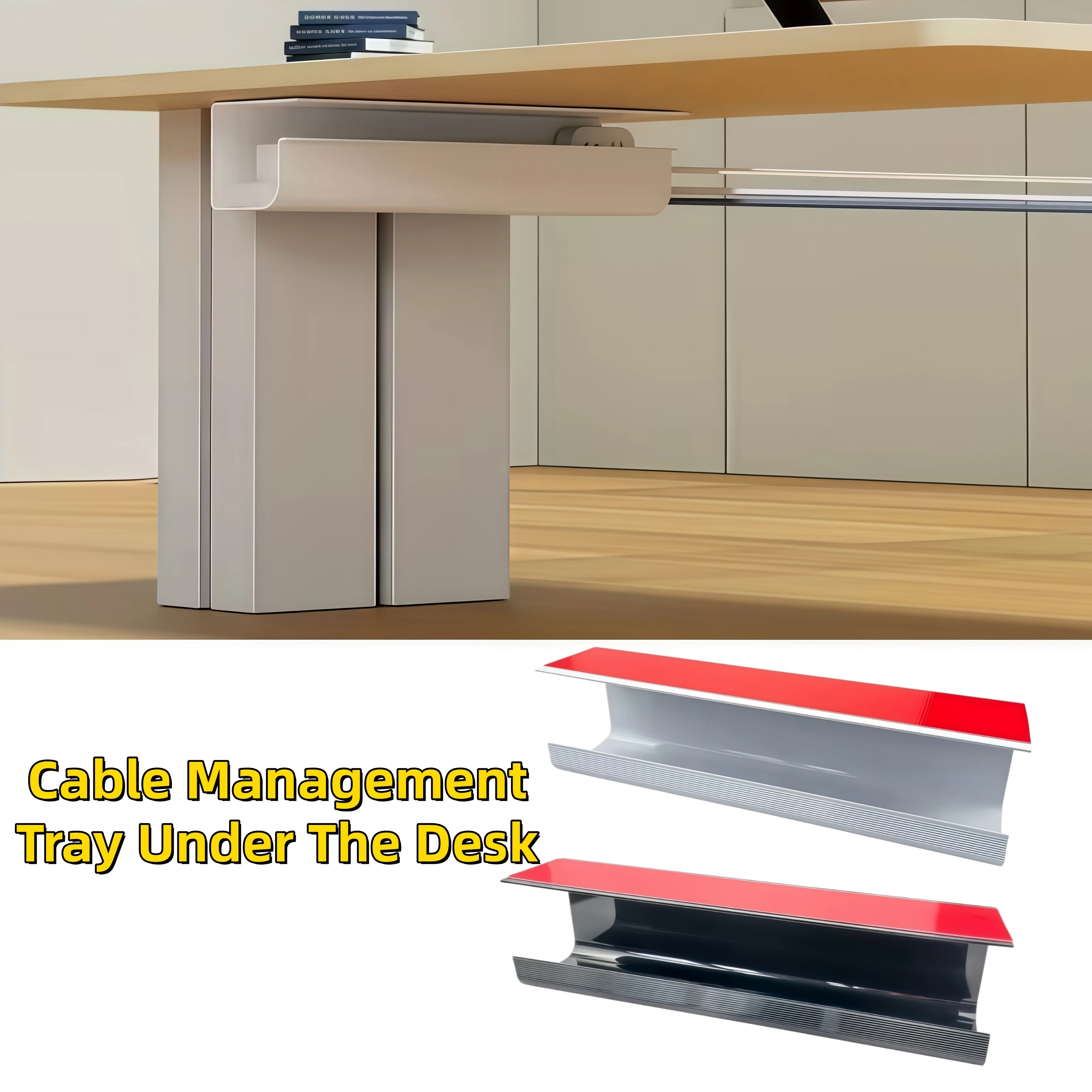 1PC Under Desk Cable Management Tray Quick-Stick Cord Organizer with Adhesive Backing Clutter-Free Workspace Solution for Desks