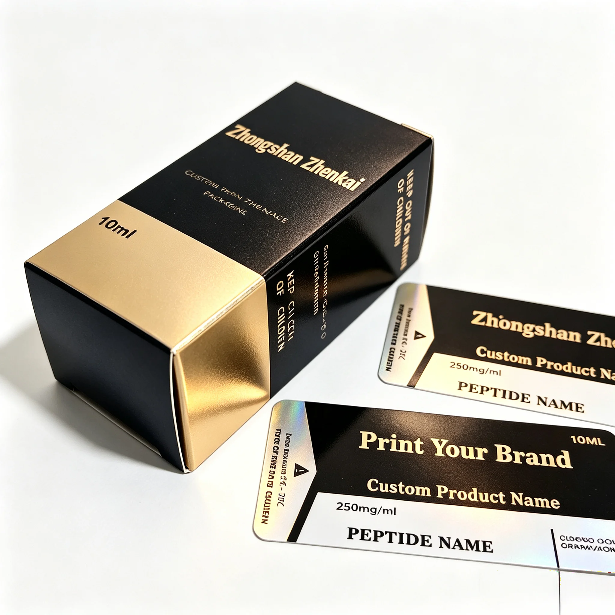 Premium Peptide Bottle Custom Packaging Kit Self Adhesive Labels Paper Boxes Fit 3ml 5ml 10ml Injection Vials Free Logo Design C