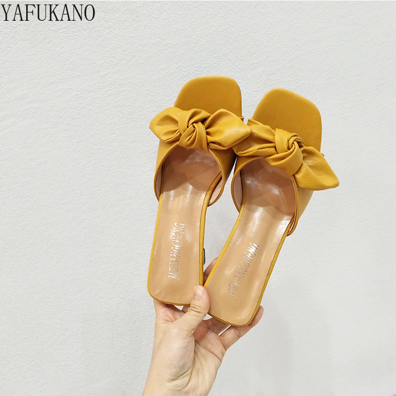 2024 Summer Butterfly-Knot High-Heeled Shoes Slippers Fashion Peep Toe Ladies Mules Elegant Female Outside Slides Sandal Shoes