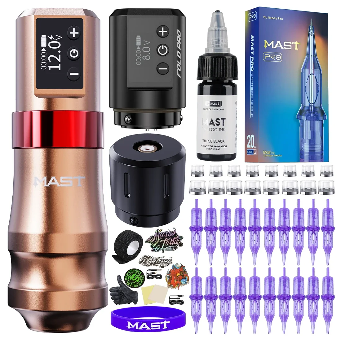 

Mast Mini Kit Coreless Motor 1600mAh High Capacity 2 Batteries & RCA Cable 3.6mm Stroke Complete Tattoo Machine Set