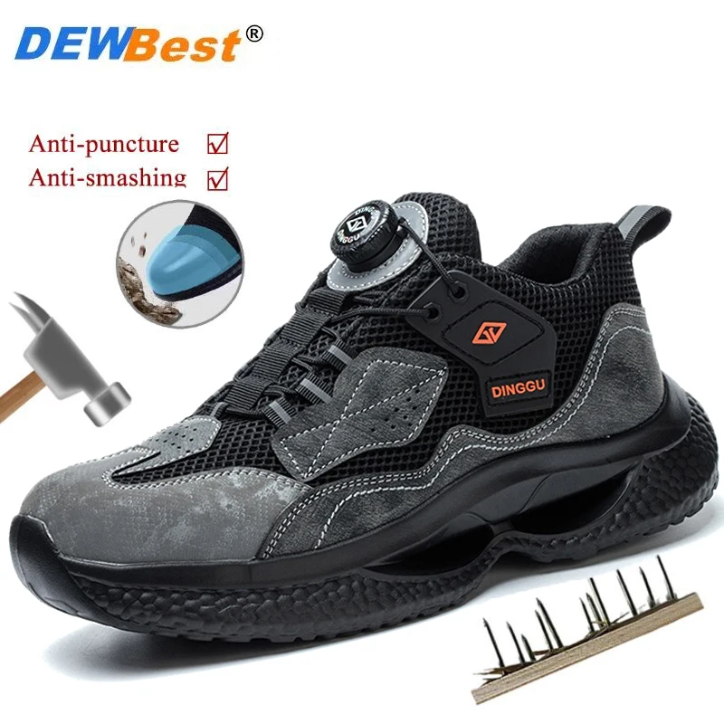 Men's Breathable Four Seasons Rotating Button Lightweight Kevlar Sole Anti-smash Anti-puncture Shock-absorbing Work Shoes