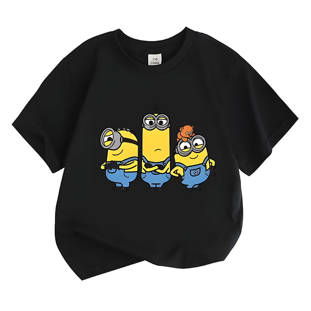 T-shirt de algodão de manga curta de colar redondo para menino e menina, meninos e menina moda casual top, design dos desenhos animados