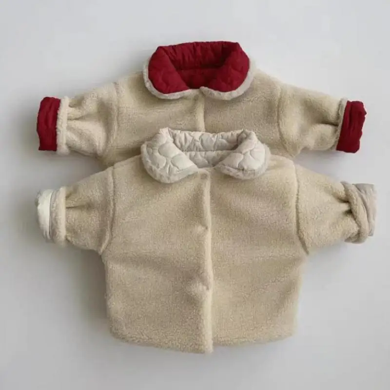 Abrigo de algodón grueso de terciopelo para niños, chaqueta informal cálida de lana, Tops de solapa sólidos, moda de bebé, Otoño e Invierno