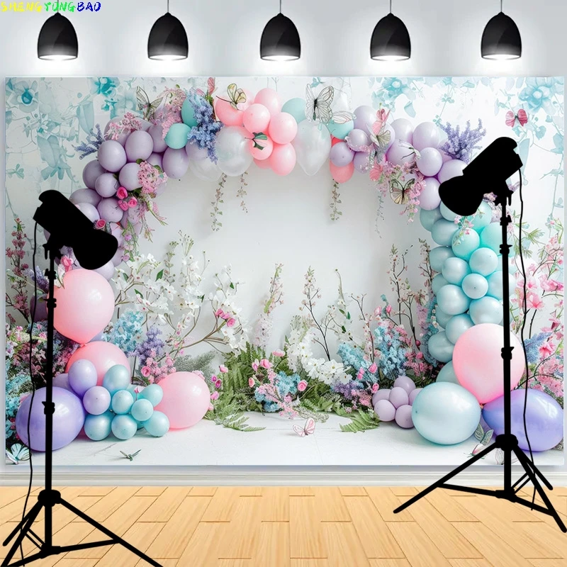 مستلزمات خلفية للتصوير الفوتوغرافي لغرفة الطفل ، تصوير عيد ميلاد سعيد ، ديكورات حفلات لحديثي الولادة ، قوس بالونات ، مظهر زهور ، خلفية صور ، ، ، ، ، من