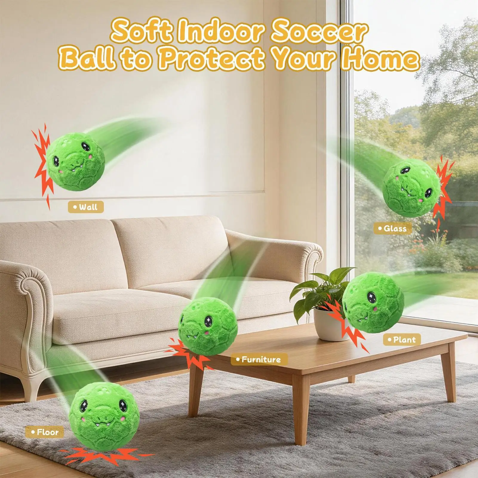 Elastic Learning Indoor Soccer Ball Plush Interactive Soft Soccer Ball For Inside House For Boys Girls Home Living Room Bedroom