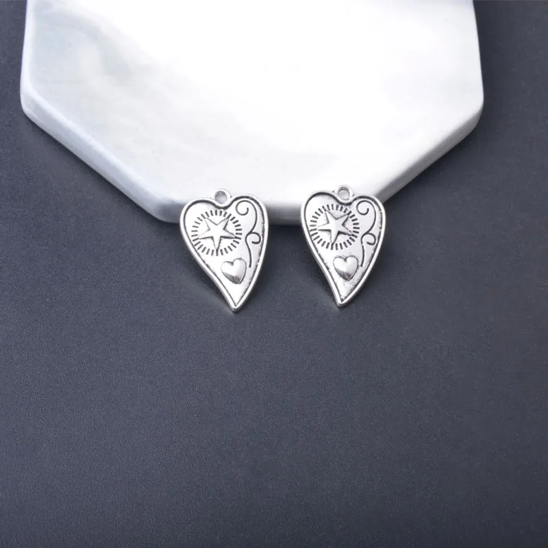 10 Stück/Set Ethnische Antike Silber- und Goldfarbene Anhänger Herz Blätter Schmuckzubehör Geometrische Blume Boho Anhänger DIY Damenohrringe – Detail 8