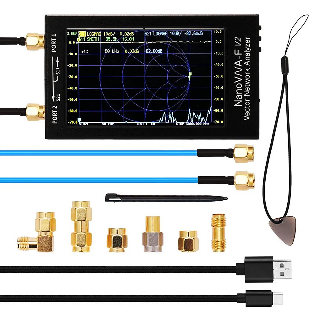 Analizador de red vectorial NanoVNA-F V2 de 4,3 pulgadas S-A-A-2 Nano VNA Tester 50KHz-3GHz medidor analizador de antena HF VHF UHF de onda corta