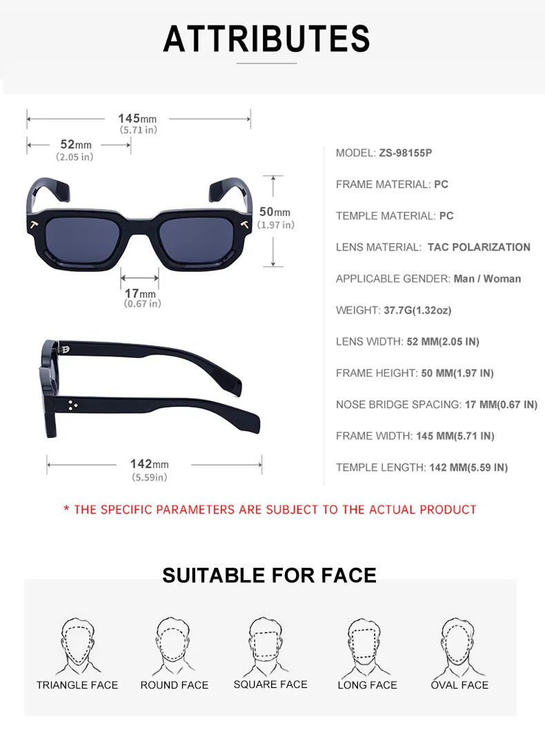 Polarisierte quadratische Sonnenbrille für Herren 2026 – Luxus-Designer-Neuheit, modische rechteckige Sonnenbrille für Damen, Fahrerbrille, Eyewear – Detail 11