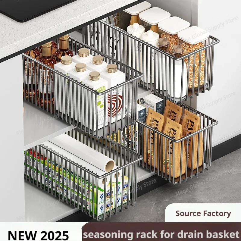 

Pull Out Cabinet Organizer Basket Under The Sink Slide-out Drawer Storage Box Kitchen Sideboard Sliding Drawer Rack Shelf