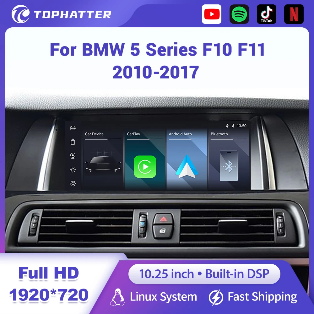 

10.25 For BMW 5 Series F10 F11 F18 2010-2017 Wireless CarPlay Android Auto Multimedia Radio Linux Touch Screen Player Airplay