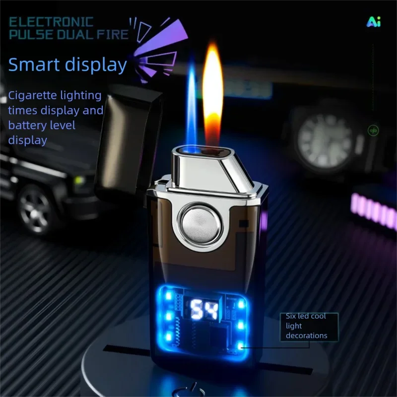 New Smart Voice-activated Induction Ignition Portable Inflatable Lighter with Light, Windproof, Two Flame Lighters, Holiday Gift