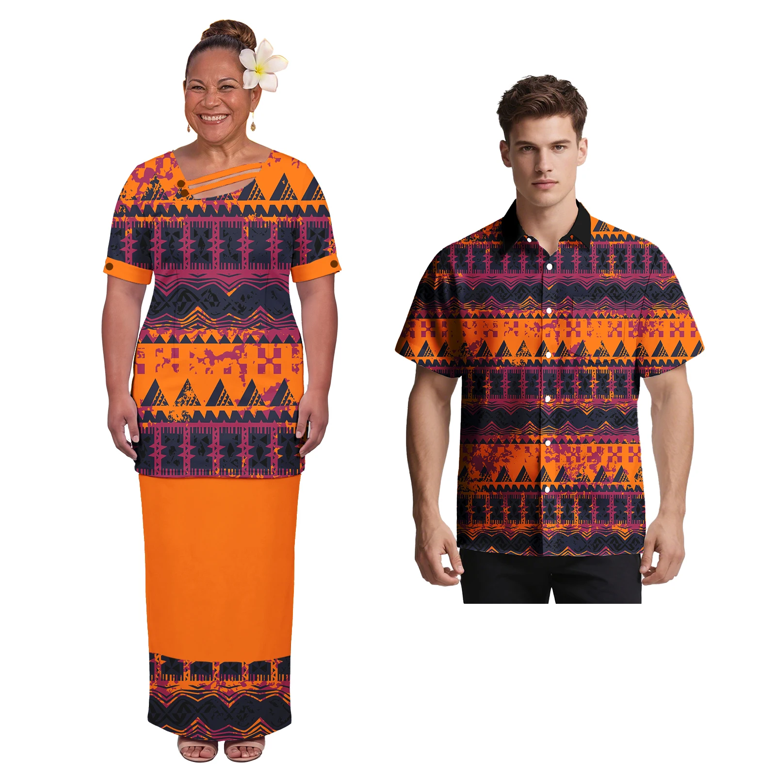 Samoa Tribe Couple Set Polynesian Women's Pletasy Dress High Quality Pattern Customized Men's Aloha Shirt