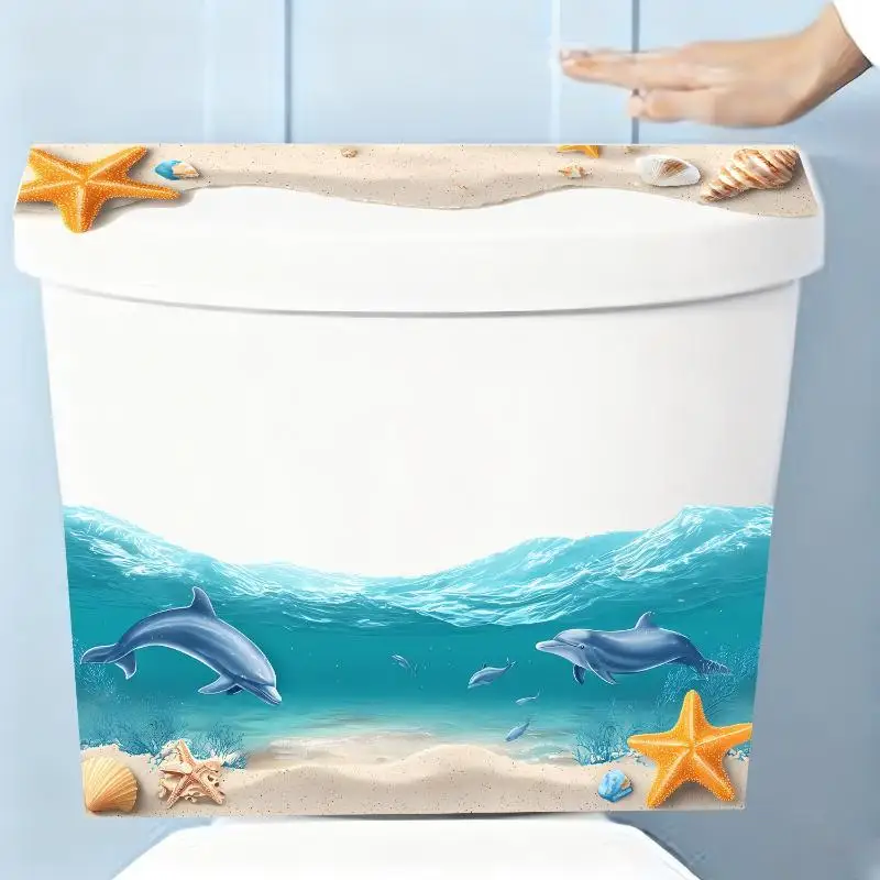 3D Ocean Wave Toilet Sticker Waterproof Anti Slip Removable Bathroom Beach Floor Decal Seashore Decor