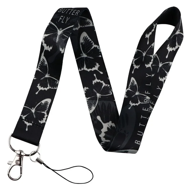 مجموعة حاملي بطاقات الشريحة على شكل فراشة سوداء مع حزام للرقبة، حافظات صلبة لبطاقة الهوية للطلاب، سلاسل المفاتيح، بكرة شارة لتمرير العمل #6