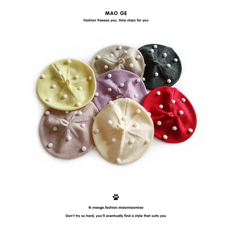 

Fashion New Princess Kids Girls Caps Berets Lovely Pearl Beanies Hats Spring Autumn Winter Toddler Girls Hats