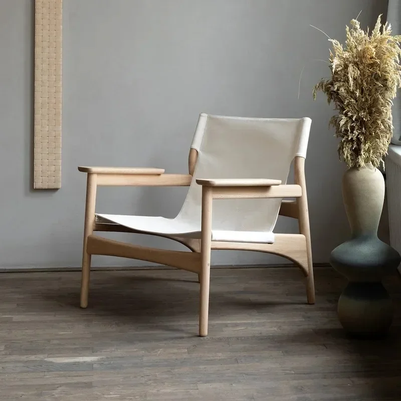 Single solid wood leisure sofa chair living room backrest balcony modern simple small