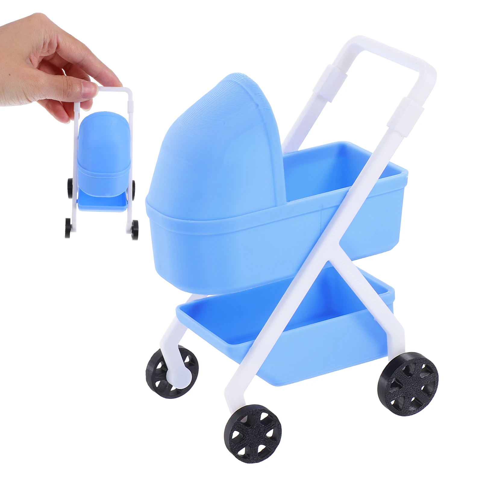 

Mini Cradle Car Baby Toy Stroller Dollhouse Decor Blue Cartoon Small Stroller Realistic Lightweight Compatible Kids Pram
