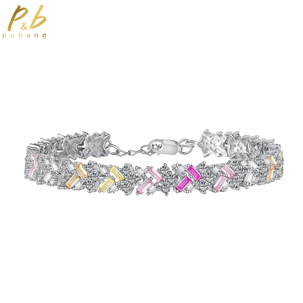 

PuBang Fine Jewelry Cocktail Bracelet Real 925 Sterling Silver Sparkling Created Moissanite for Women Anniversary Gift Wholesale