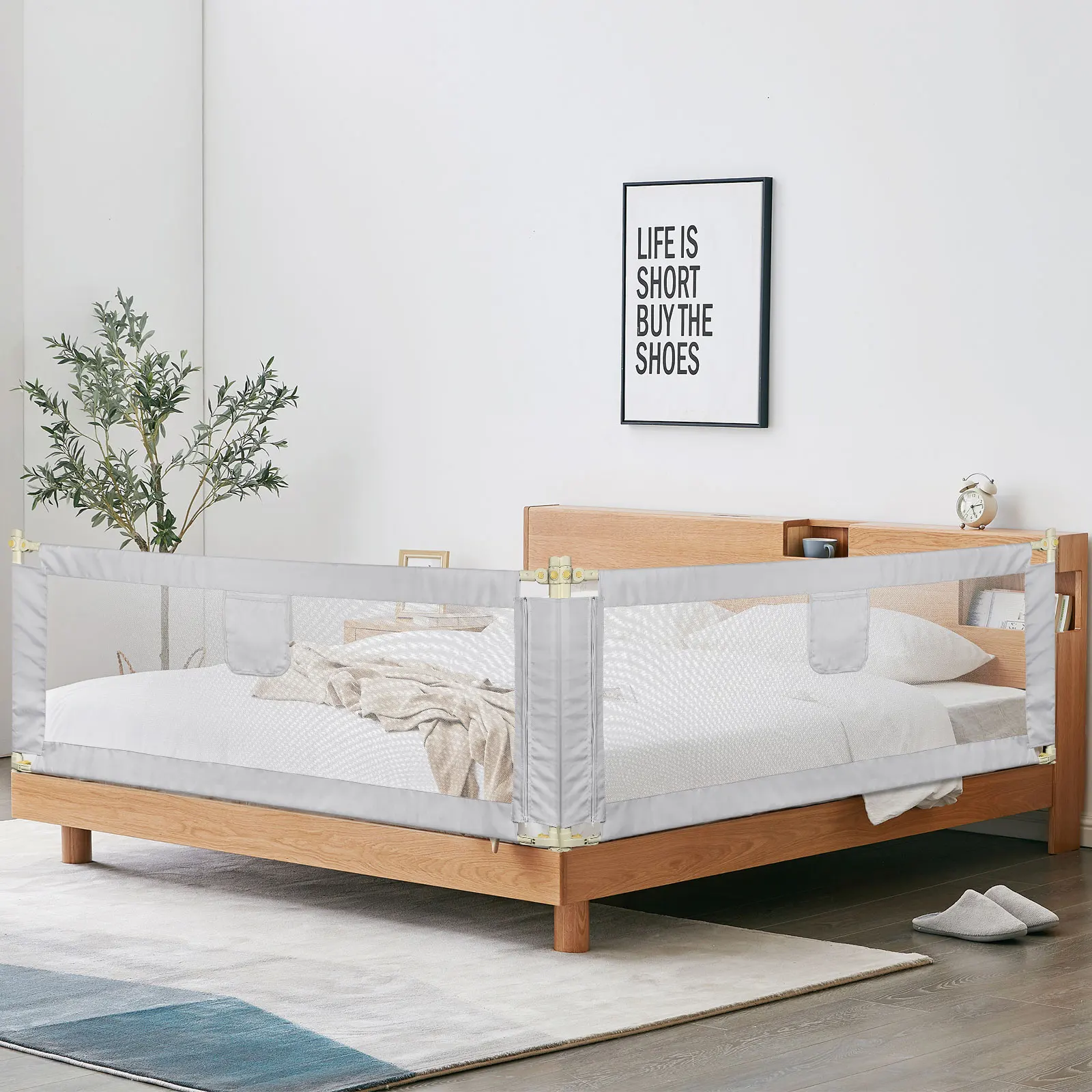 Barrière de Lit de Protection Anti-Chute Réglable en Hauteur de 70 à 100 cm pour Enfant Filet Aéré S