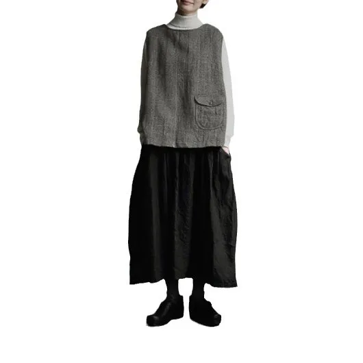 

2026 Autumn/Winter New Arrival Back Button-Down Slit Round Neck Vest + Skirt Two-Piece Set