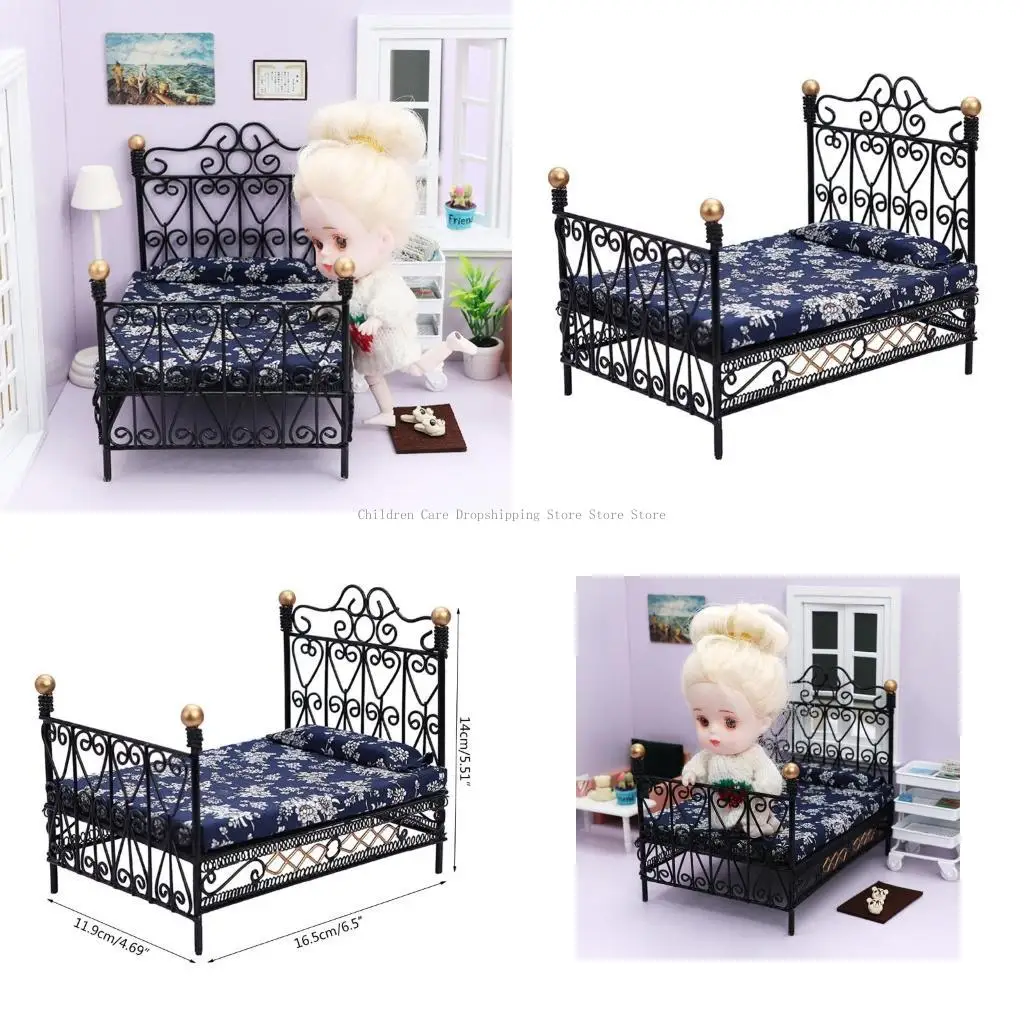 1:12 Dollhouse Miniatuur IJzeren Bed Slaapkamer Simulatiemeubelmodel Mini -bed
