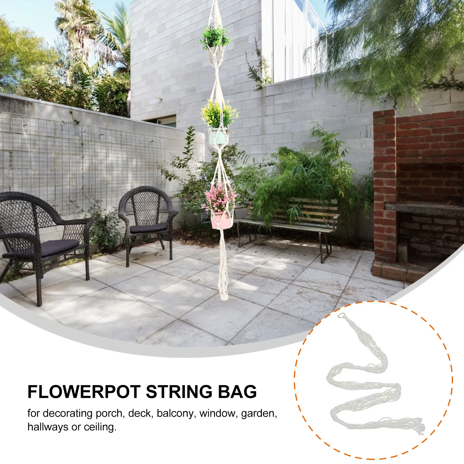 

1Pcs Macrame Flowerpot Net Bag Hand Woven Cotton Rope Plant Hanger Decorative Holder for Indoor Outdoor Home Garden Balcony Deck