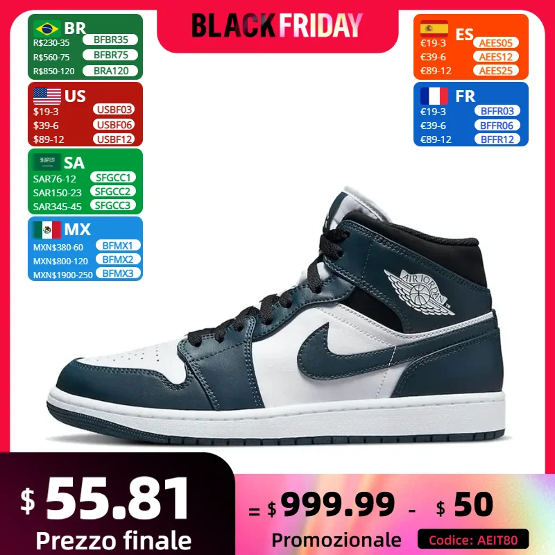 Nike Original Air Jordan 1 MID fashionable versatile mid-top basketball shoes men's casual sneakers