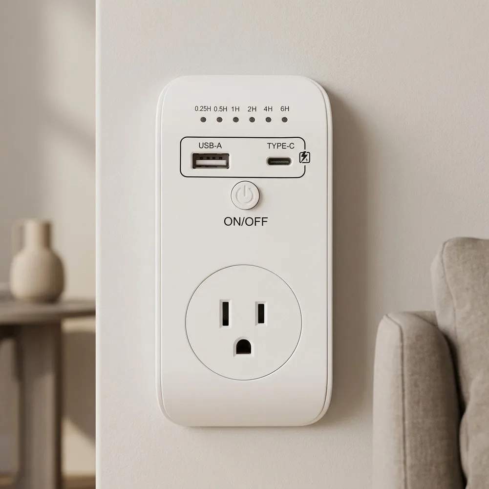 USB Charging Socket Timer Outlet Intelligent Time Control Compact Design ABS Material For Smartphones As Shown