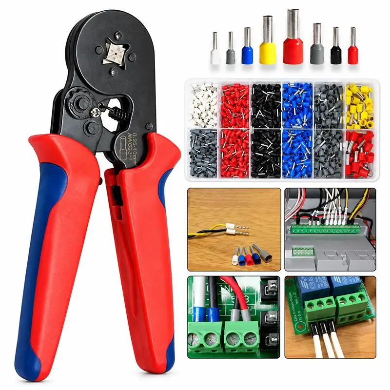 HSC8 6-4A Crimping Tool Ferrule Pliers 0.25-10mm Wire Crimp Connector with 1200pcs Terminals Professional Electrician Tools