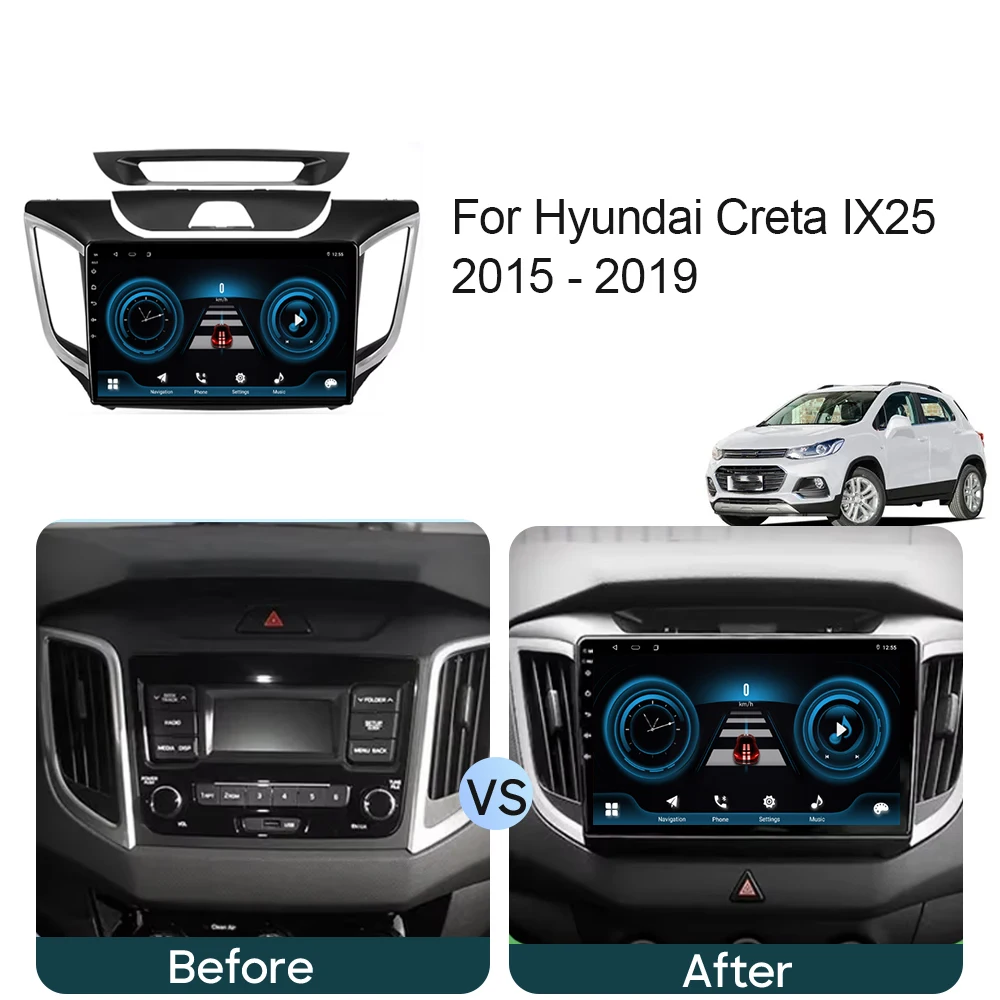 Autoradio Android avec Navigation GPS, WIFI, Stéréo, Carplay, Lecteur Vidéo, No 2Din, DVD, Limitation, Fit for Hyundai Creta feat 25, 2015 - 2019