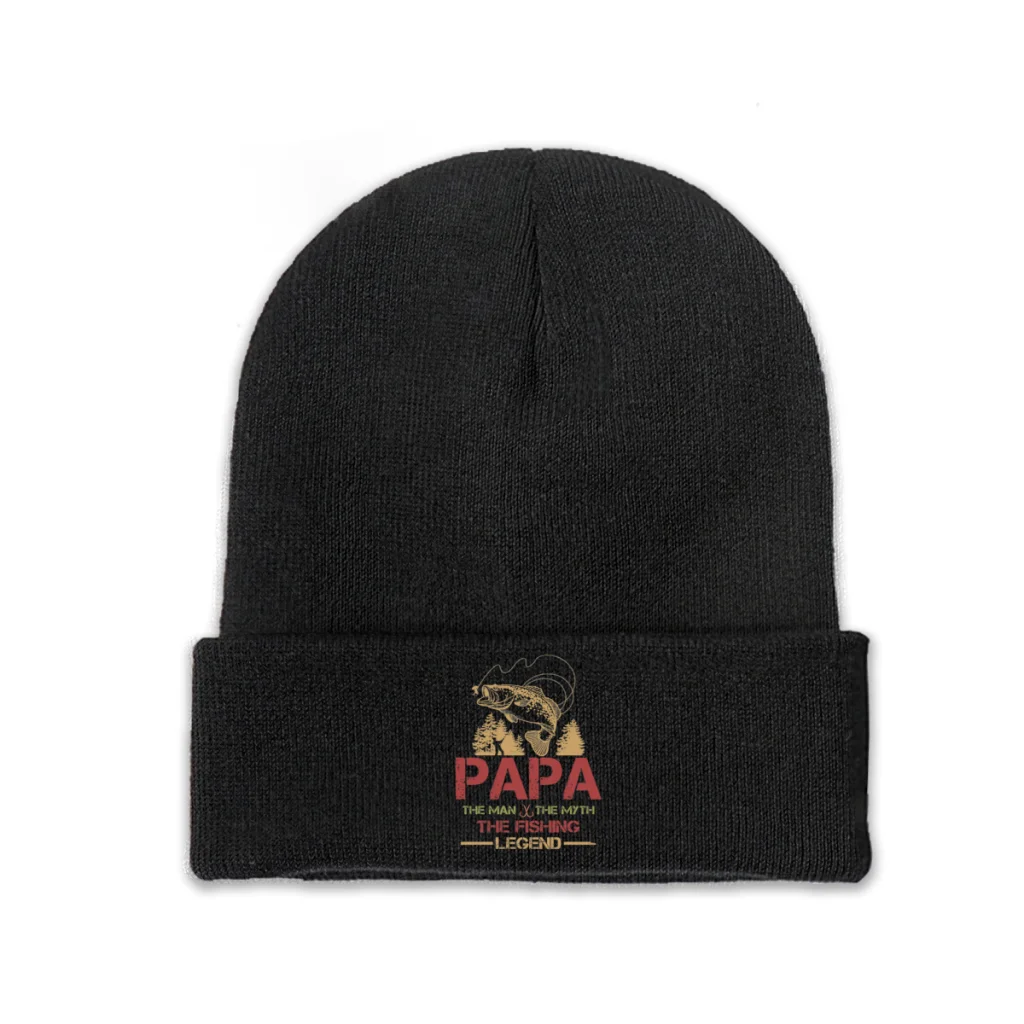 

Carp Fishing Fisher Skullies Beanies Caps Papa the Fishing Legend Knitted Winter Warm Bonnet Hats Unisex Ski Cap